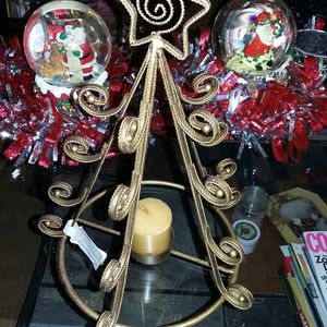 Christmas tree  gold medal tea cup candle holder